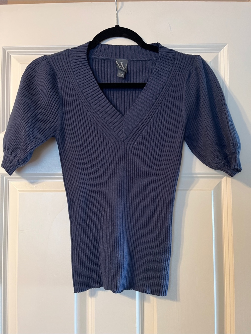NWOT V-neck Ribbed Short Sleeve Sweater - Slate Blue
